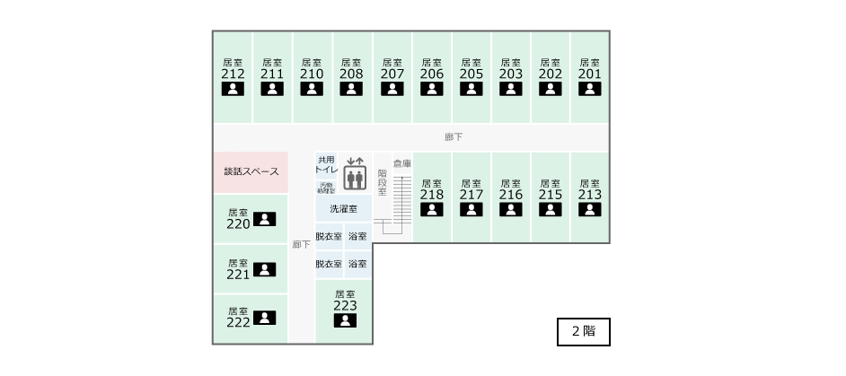 サービス付き高齢者向け住宅アンジェス岐阜岩地フロアガイド2階
