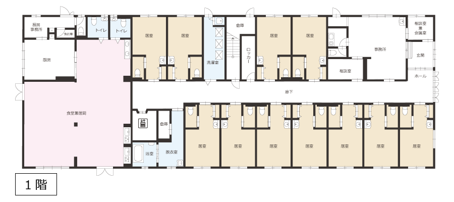 サービス付き高齢者向け住宅アンジェス大元フロアガイド1階