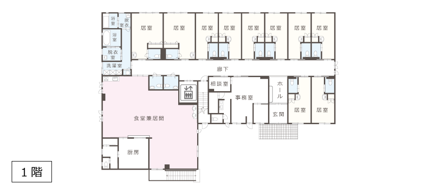 サービス付き高齢者向け住宅アンジェス静岡東新田フロアガイド1階