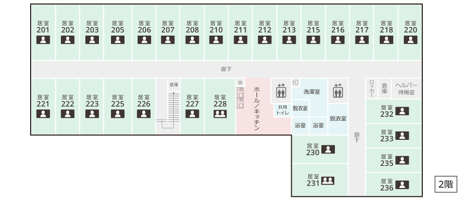 サービス付き高齢者向け住宅アンジェス宇都宮御幸本町フロアガイド2階